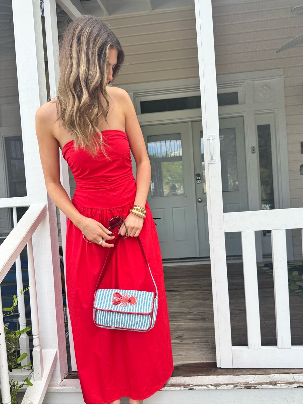 Band of the Free Strapless Midi Dress in Red Size Small
